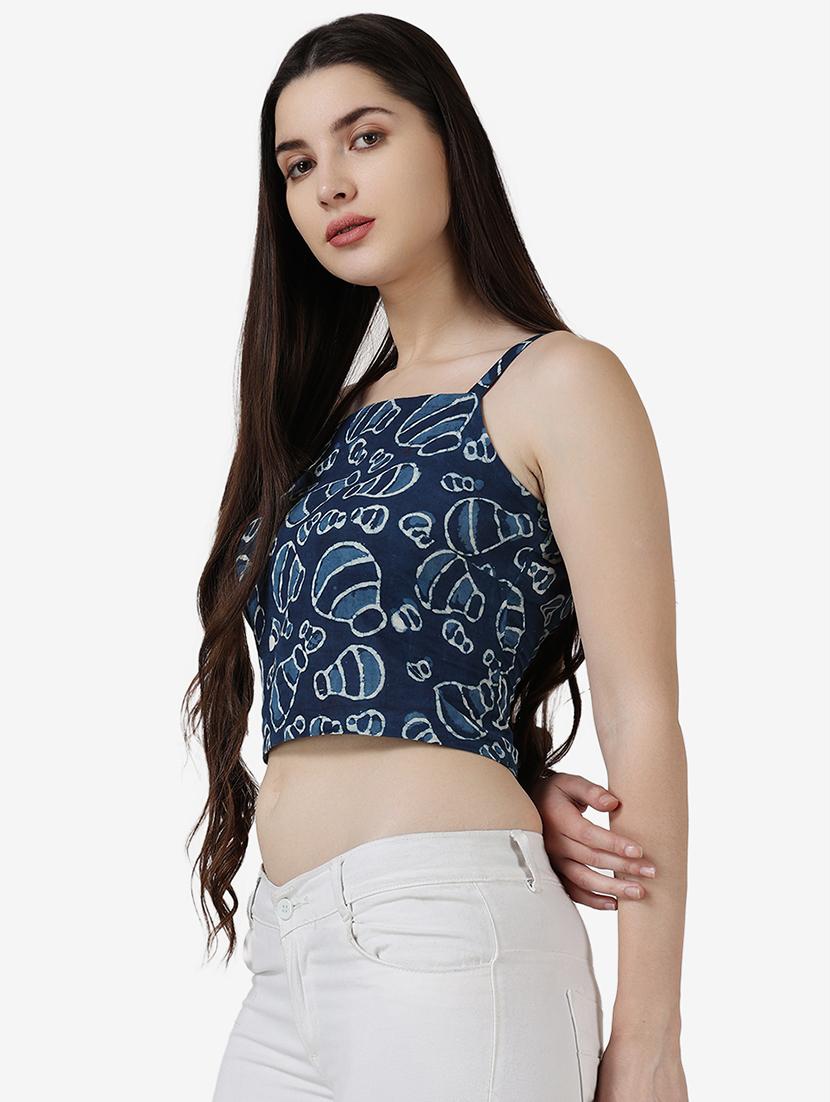 women printed sleeveless crop top - 21525073 - Standard Image - 1