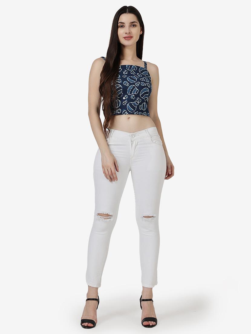 women printed sleeveless crop top - 21525073 - Standard Image - 4