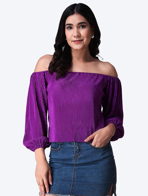 women self design off shoulder top - 21525087 -  Standard Image - 0