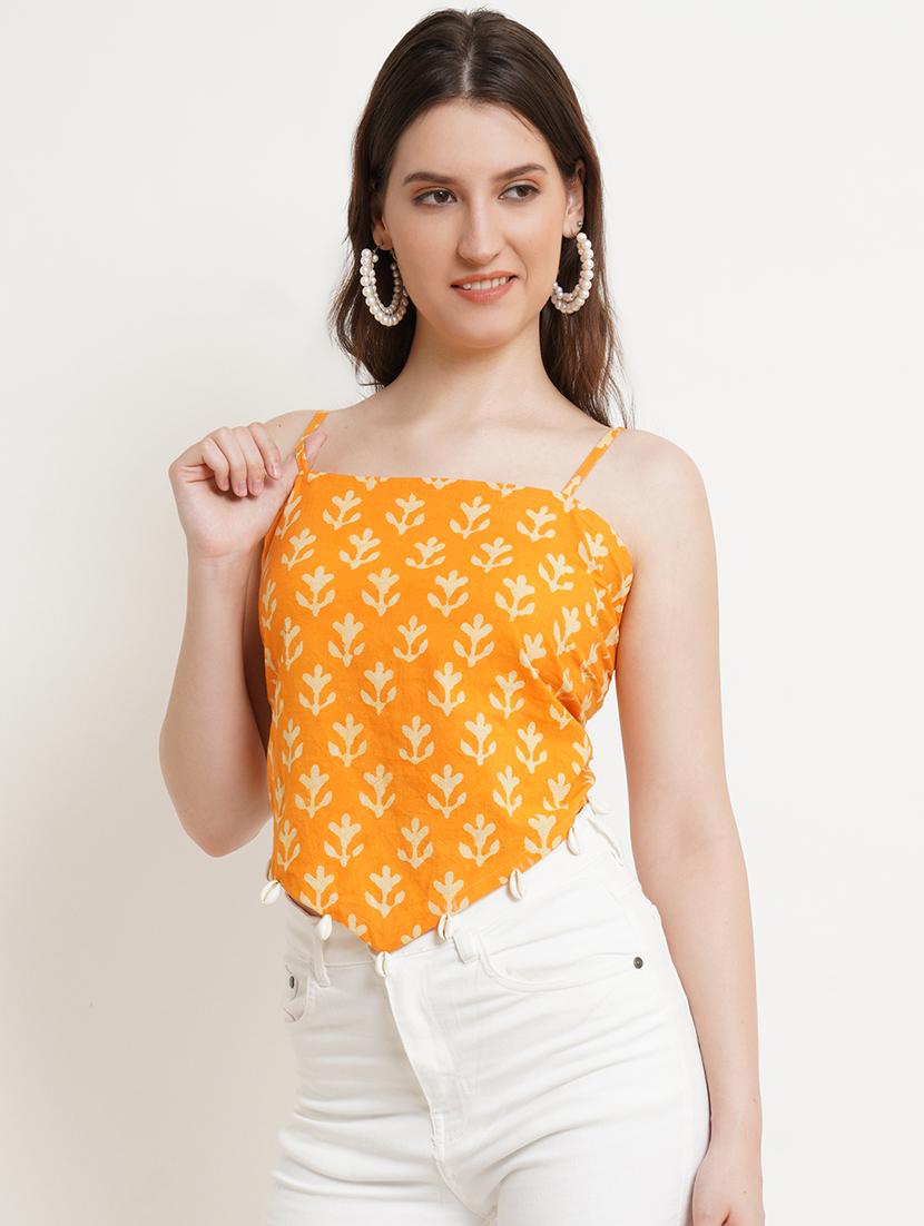 women printed sleeveless asymmetric top - 21525093 - Standard Image - 1
