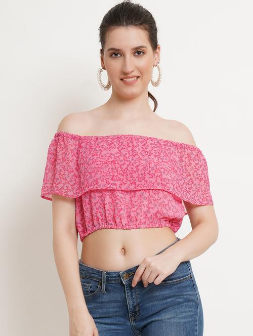 women printed off shoulder crop top - 21525097 -  Standard Image - 0