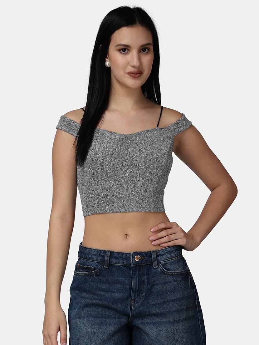 women self design off shoulder crop top - 21525109 - Zoom Image - 0