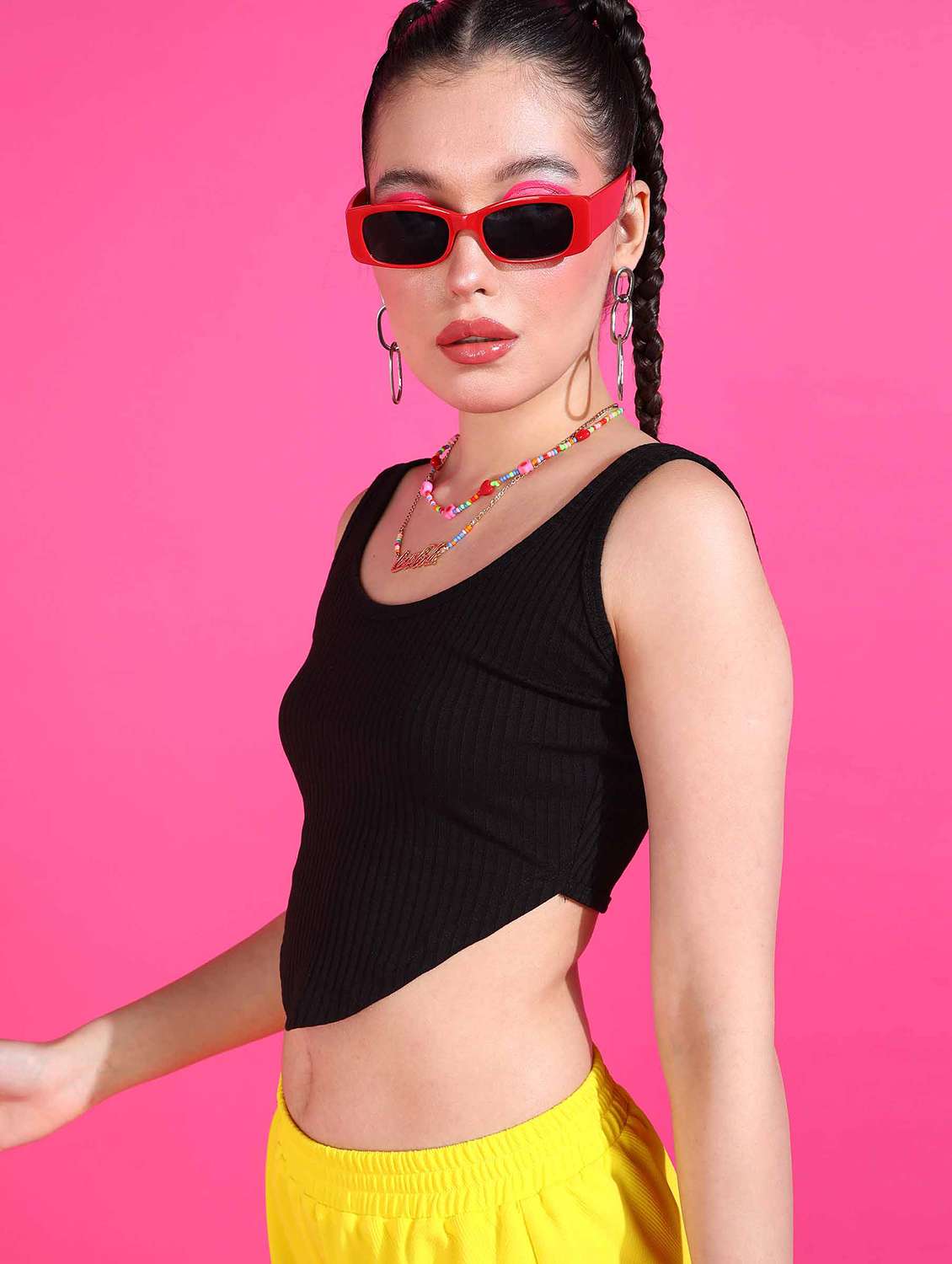 women solid sleeveless crop top - 21525155 - Standard Image - 1