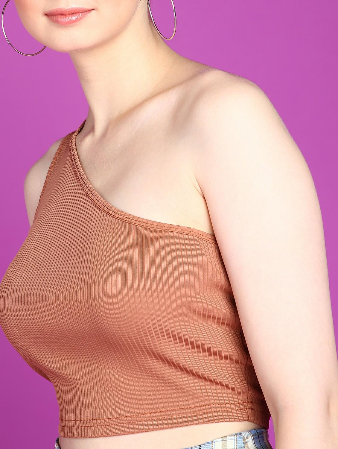 women solid single shoulder crop top - 21525164 - Standard Image - 4
