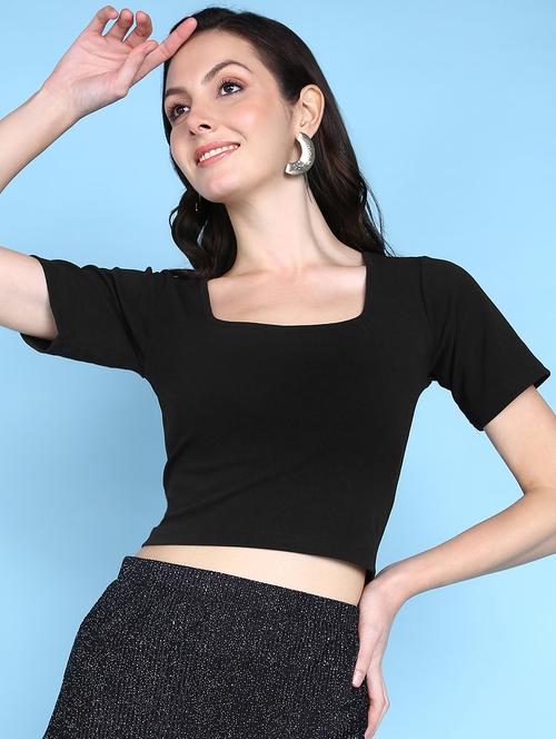 women solid square neck crop top - 21525170 - Standard Image - 0