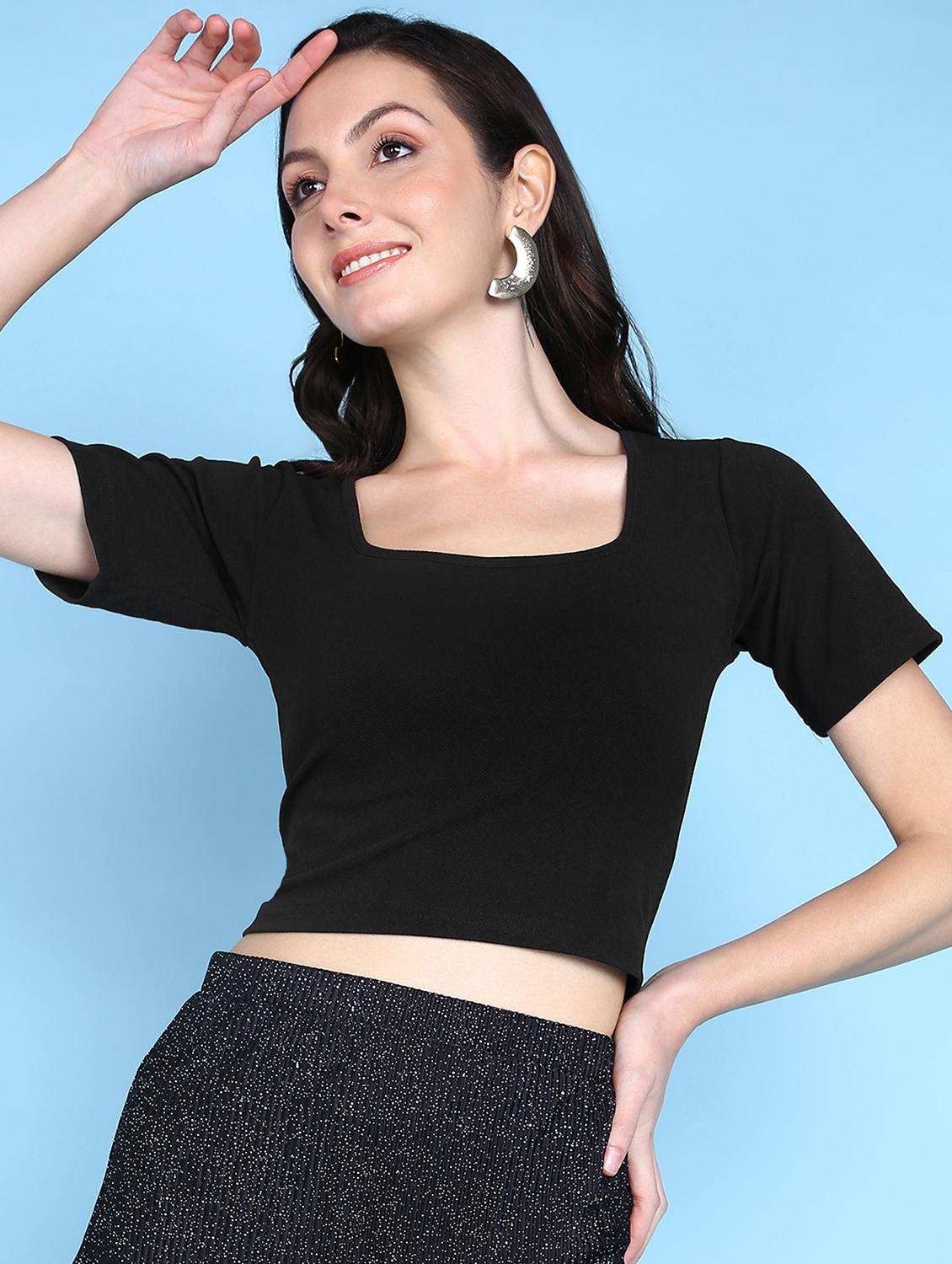 women solid square neck crop top - 21525170 - Zoom Image - 0