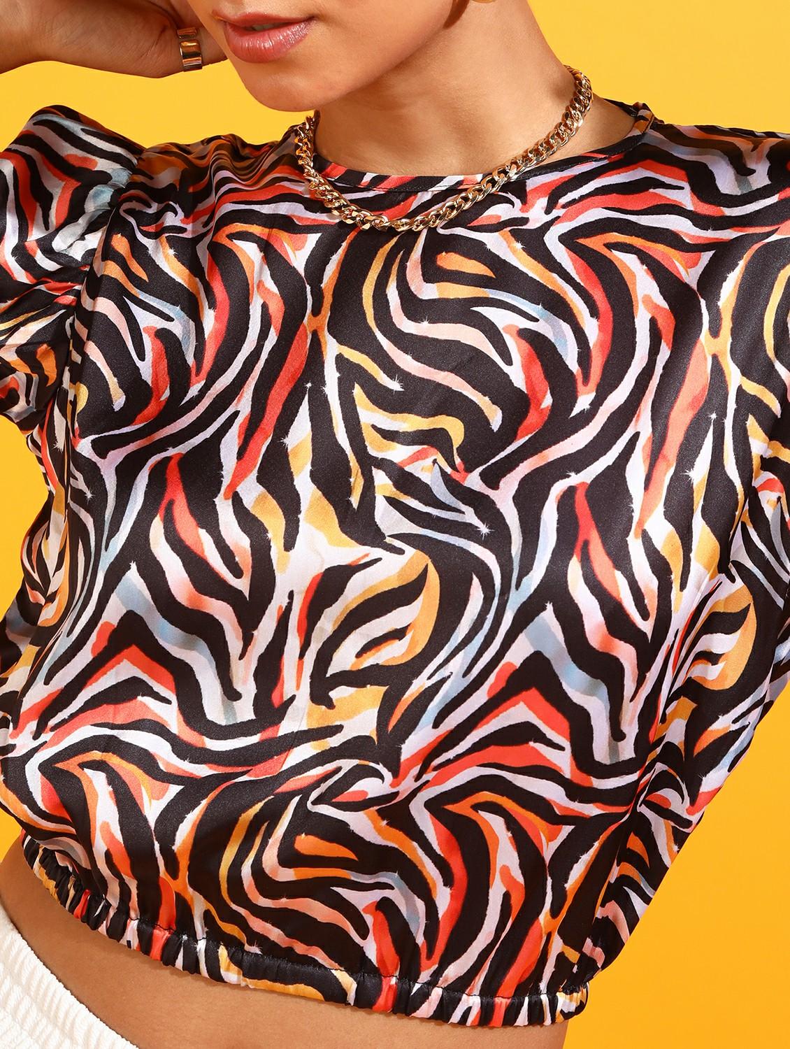 women printed round neck crop top - 21525176 - Standard Image - 4