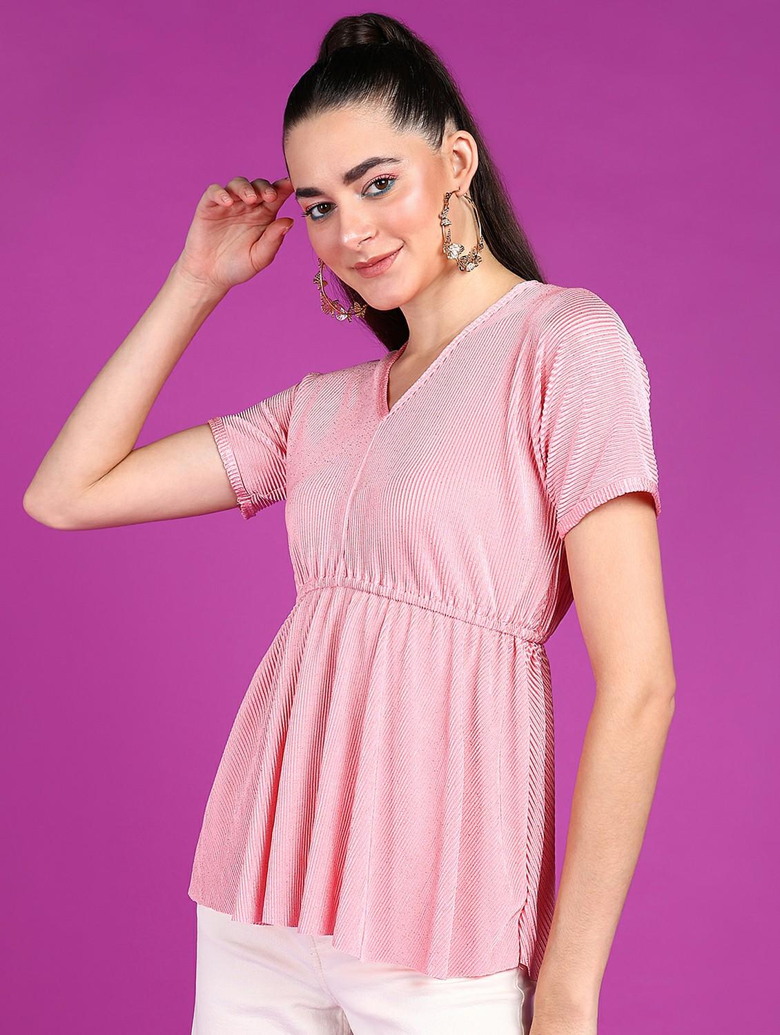 women self design v neck peplum top - 21525181 - Standard Image - 1