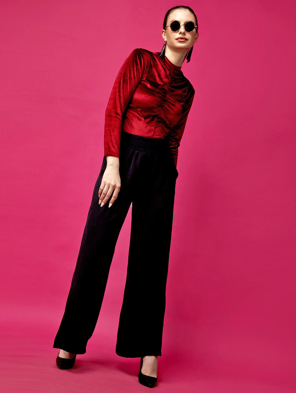 women solid mock neck long sleeves top - 21525218 - Standard Image - 4