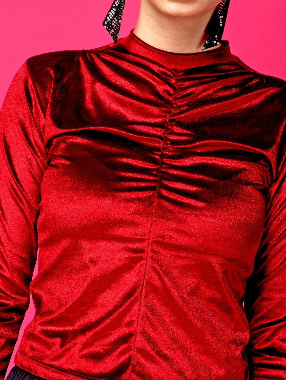 women solid mock neck long sleeves top - 21525218 - Standard Image - 6