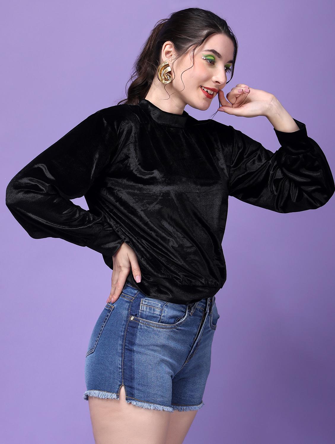 women solid mock neck long sleeves top - 21525219 -  Standard Image - 1