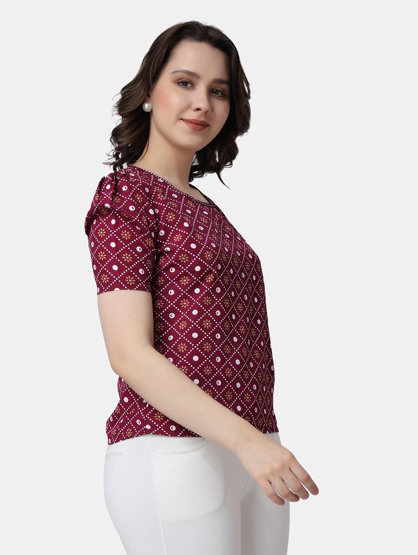 women printed round neck puff sleves op - 21525226 - Standard Image - 1
