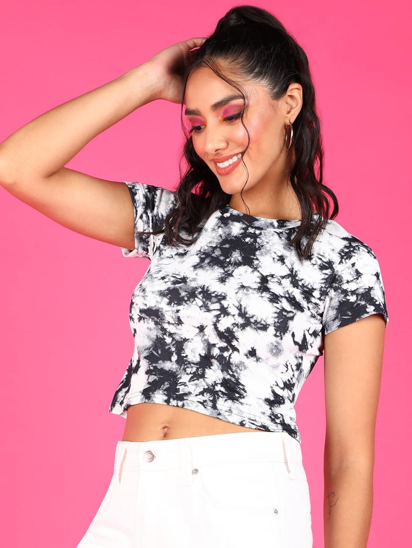 women printed short sleeves crop top - 21525232 - Standard Image - 1