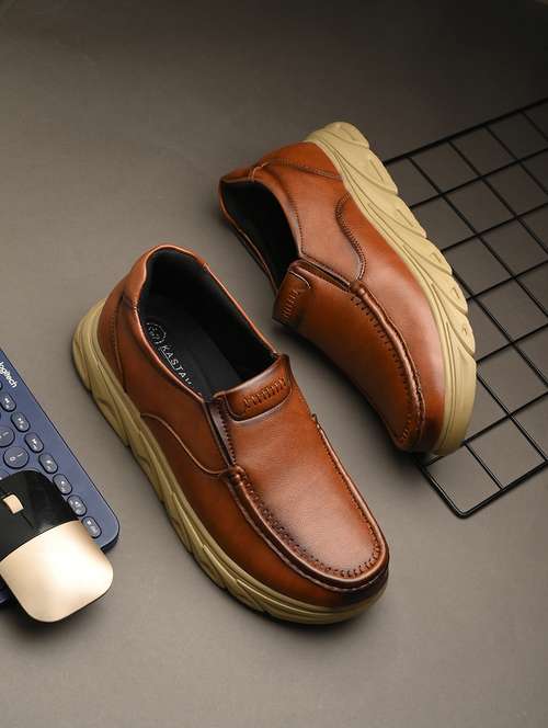 kastava men's without laces brown slip on casual shoes 