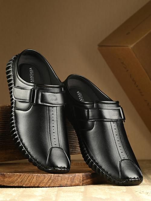men black solid slip on sandal - 21525260 -  Standard Image - 0