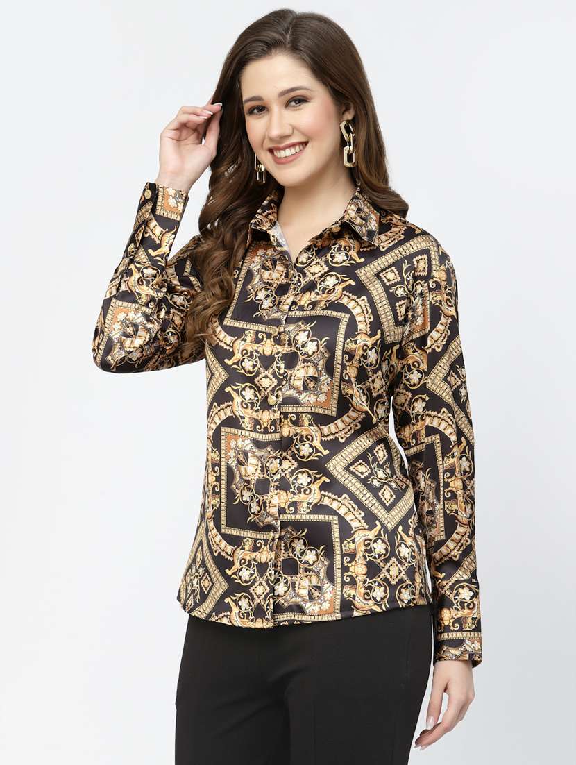 women printed collared long sleeves shirt - 21525737 - Standard Image - 1