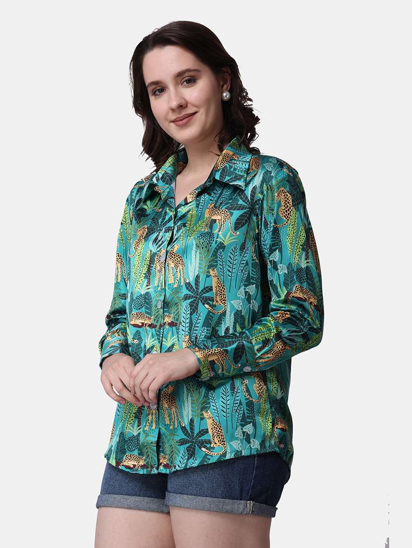 women printed collared long sleeves shirt - 21525738 - Standard Image - 1