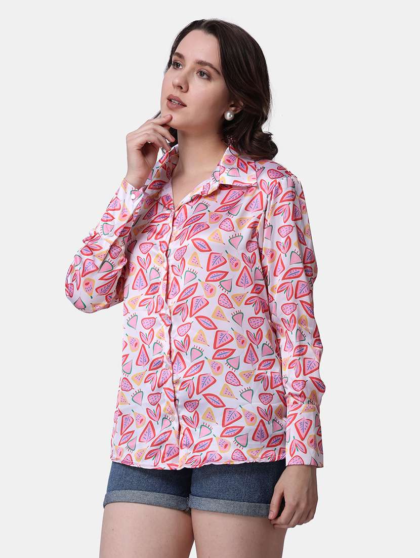women printed collared long sleeves shirt - 21525739 -  Standard Image - 1