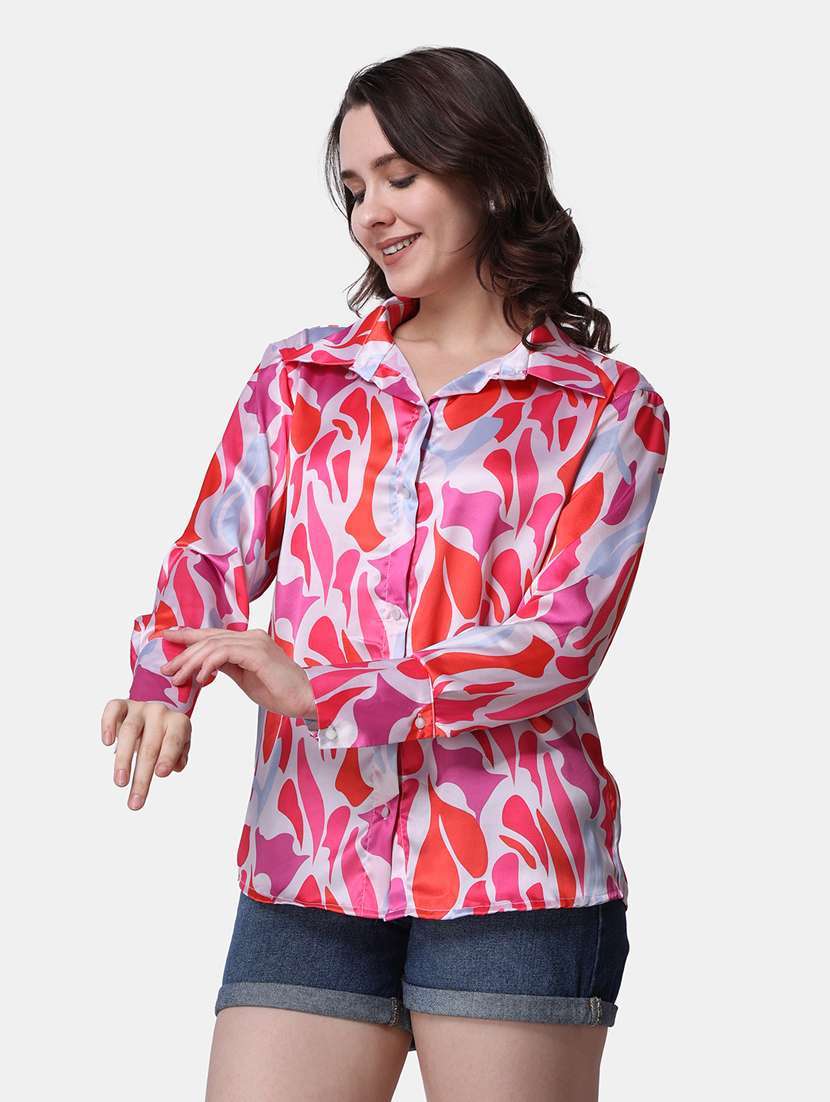 women printed collared long sleeves shirt - 21525740 - Standard Image - 1