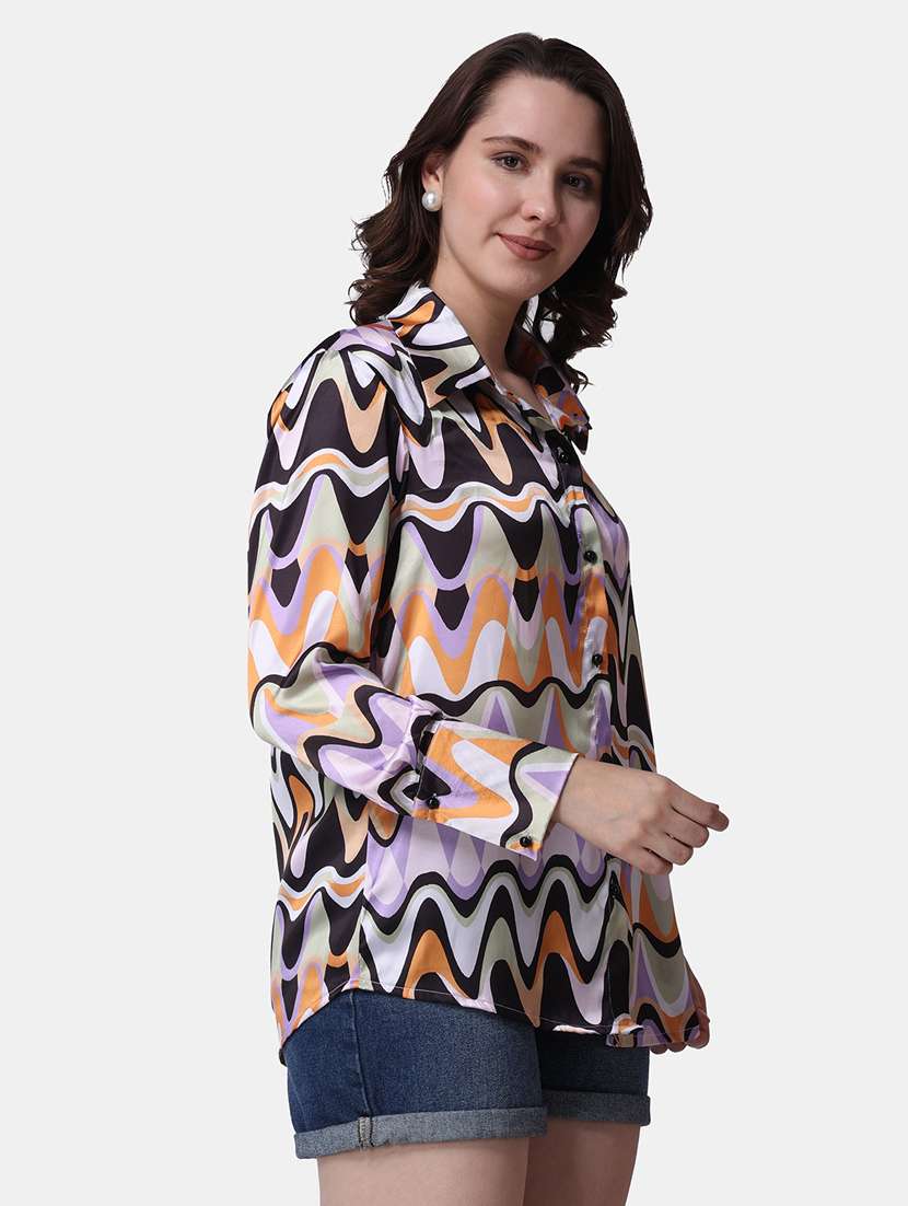 women printed collared long sleeves shirt - 21525741 - Standard Image - 1