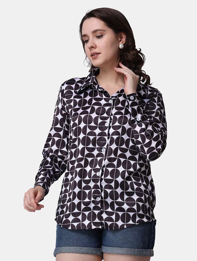 women printed collared long sleeves shirt - 21525742 - Standard Image - 1