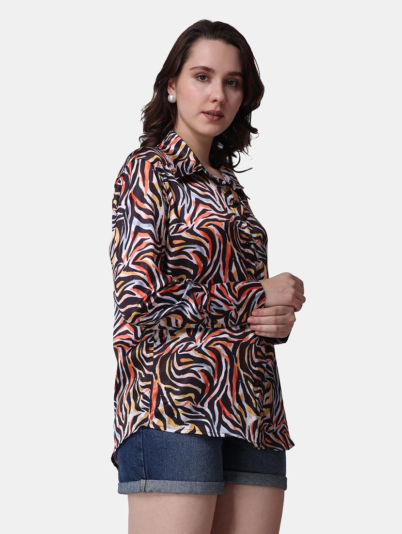 women printed collared long sleeves shirt - 21525743 - Standard Image - 1