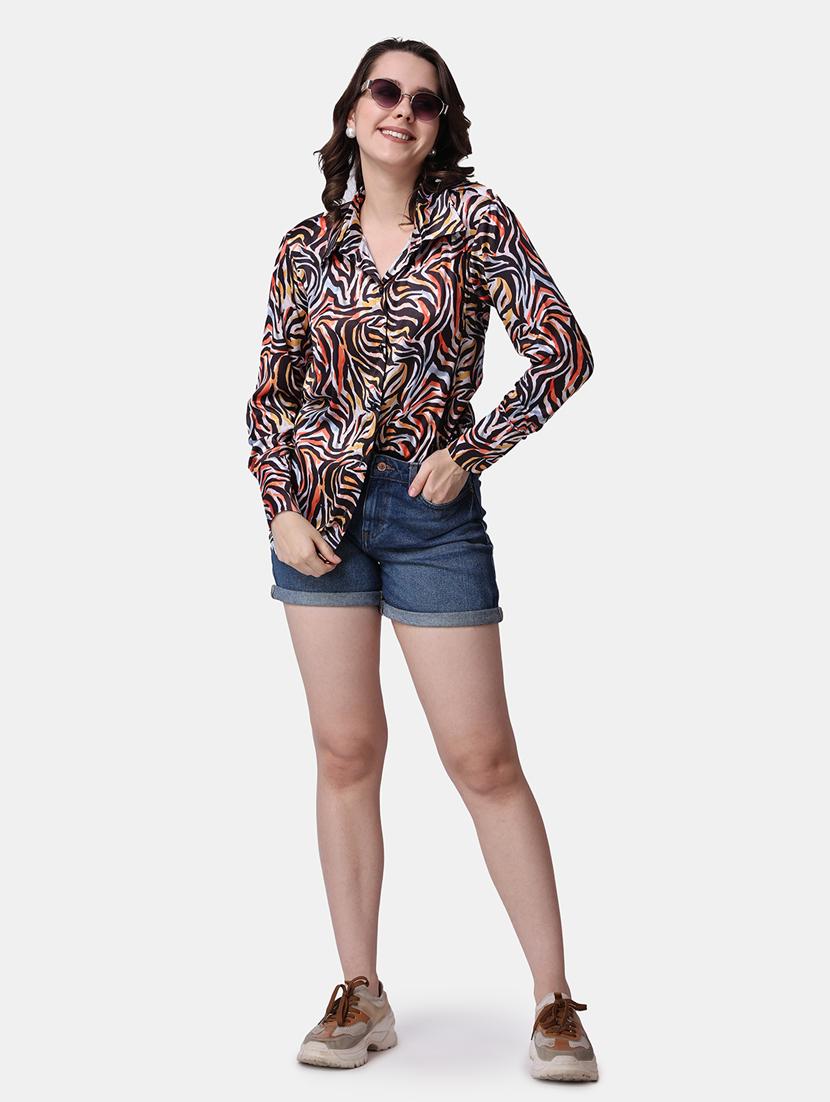 women printed collared long sleeves shirt - 21525743 - Standard Image - 4
