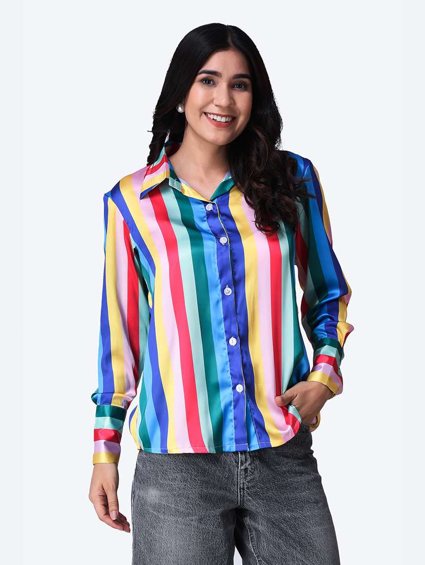 women printed collared long sleeves shirt - 21525744 - Standard Image - 1