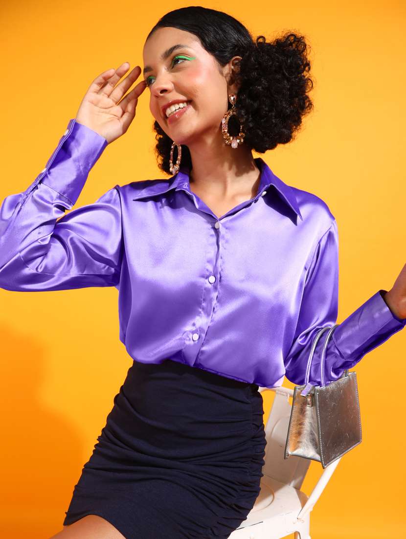 women solid collared long sleeves shirt - 21525749 -  Standard Image - 1