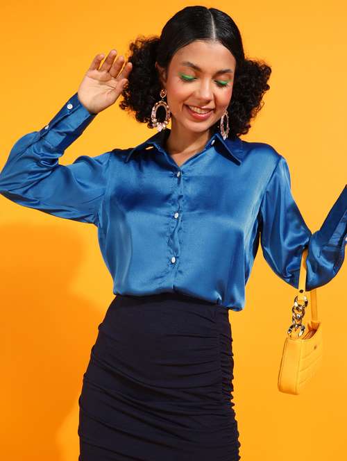 women solid collared long sleeves shirt - 21525750 - Standard Image - 0