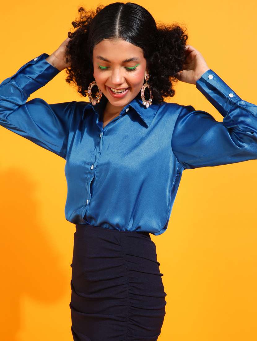 women solid collared long sleeves shirt - 21525750 - Standard Image - 1
