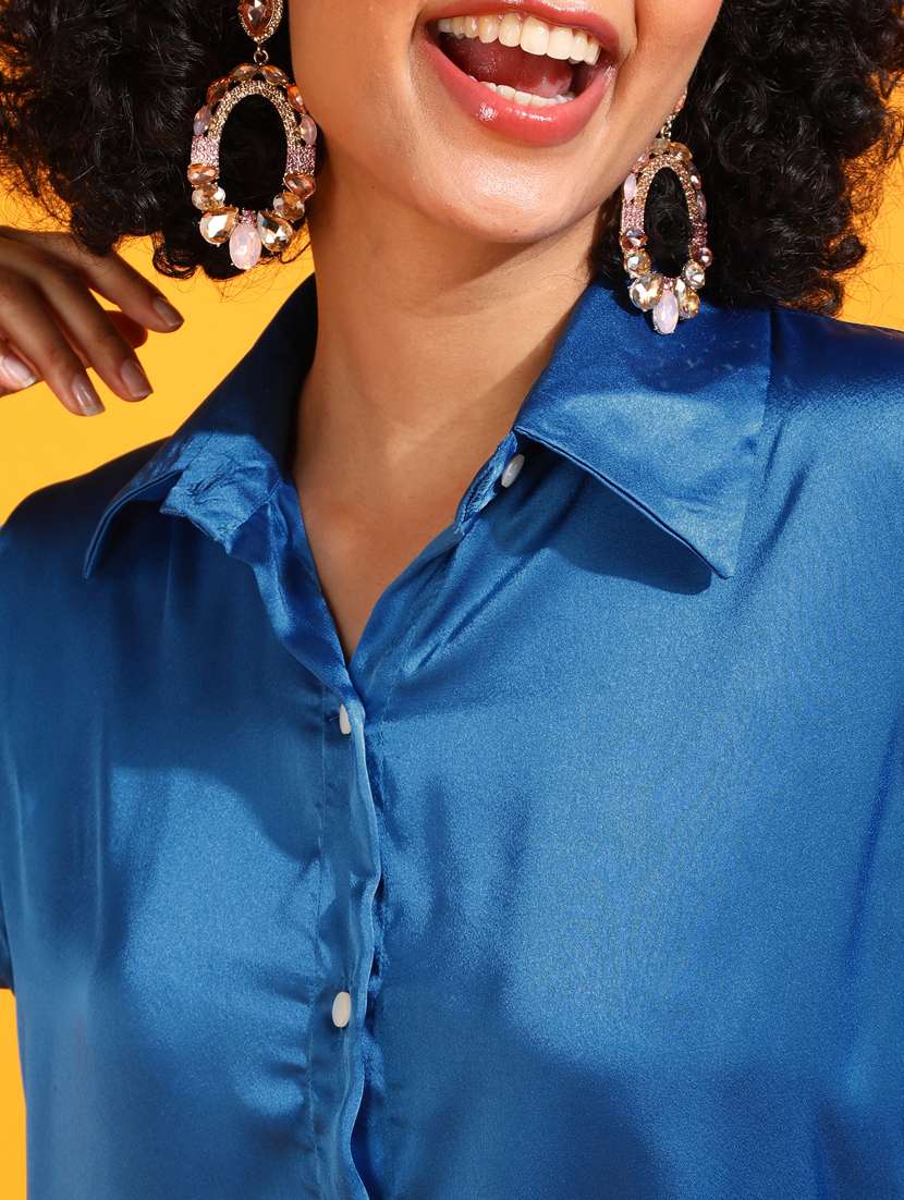 women solid collared long sleeves shirt - 21525750 - Standard Image - 4