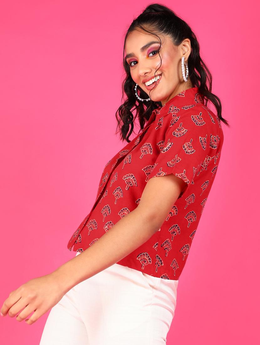 women printed collared short sleeves shirt - 21525758 -  Standard Image - 1