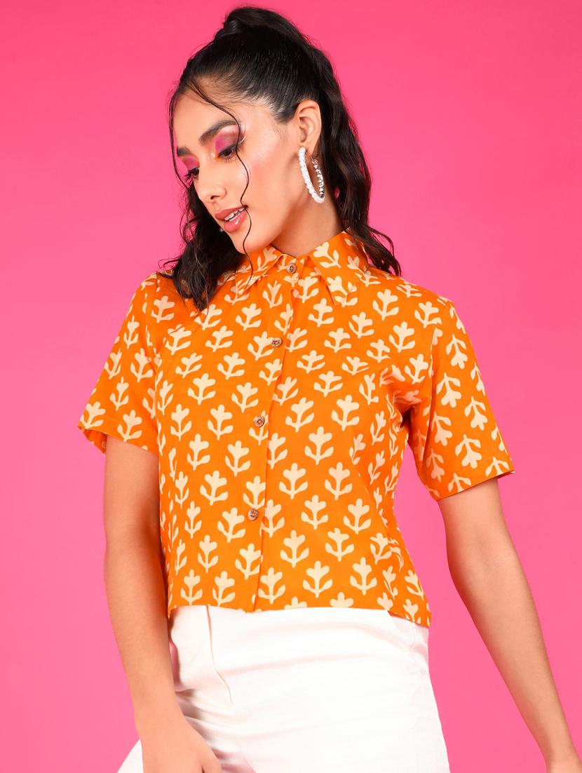 women printed collared short sleeves shirt - 21525759 - Standard Image - 1