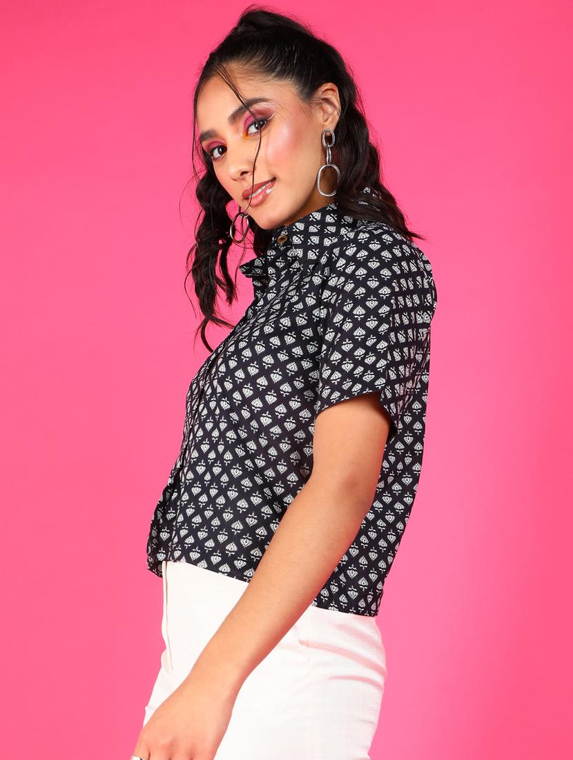 women printed collared short sleeves shirt - 21525760 - Standard Image - 1