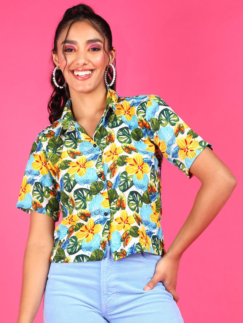 women printed collared short sleeves shirt - 21525763 -  Zoom Image - 0