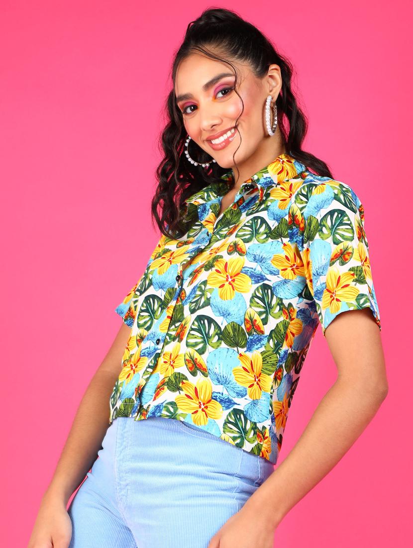 women printed collared short sleeves shirt - 21525763 - Standard Image - 1