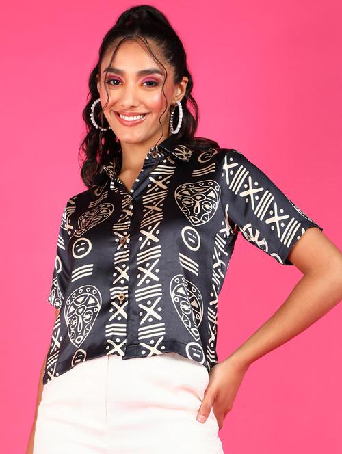 women printed collared short sleeves shirt - 21525766 -  Standard Image - 0