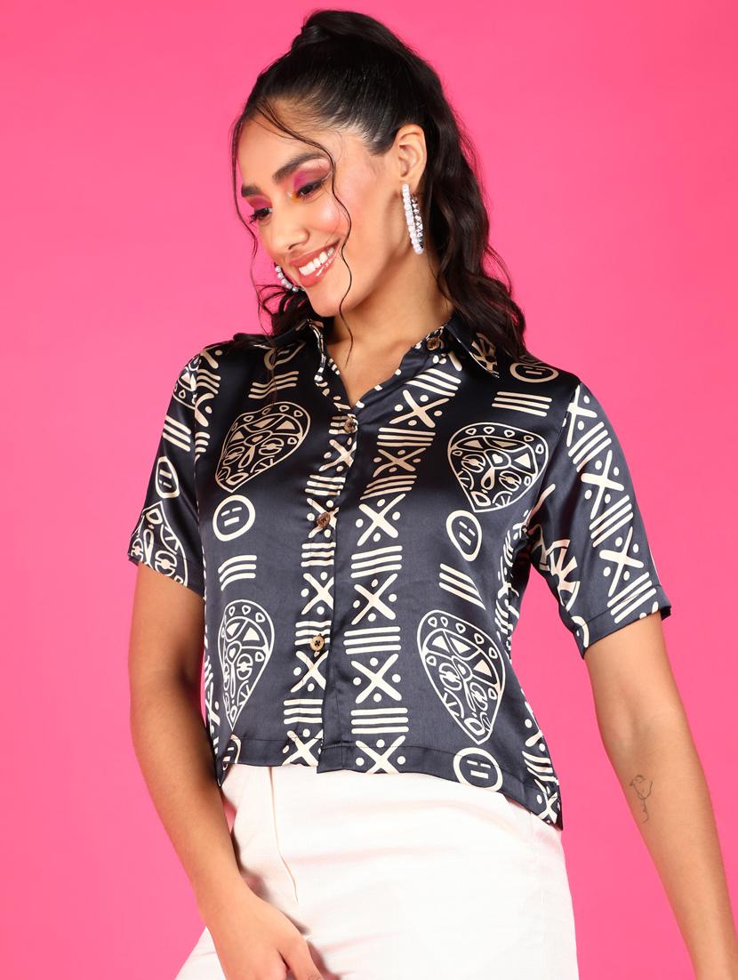 women printed collared short sleeves shirt - 21525766 -  Standard Image - 1