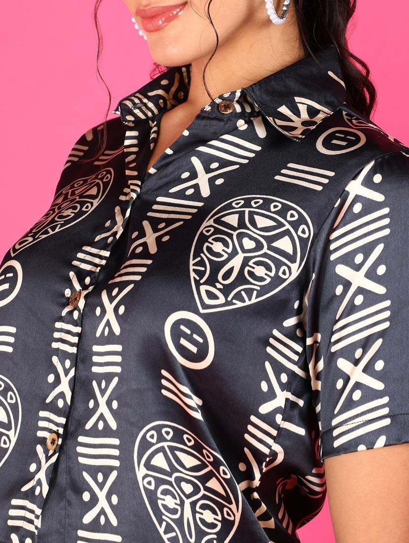 women printed collared short sleeves shirt - 21525766 - Standard Image - 4