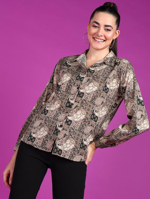 women printed collared long sleeves shirt - 21525769 -  Standard Image - 0
