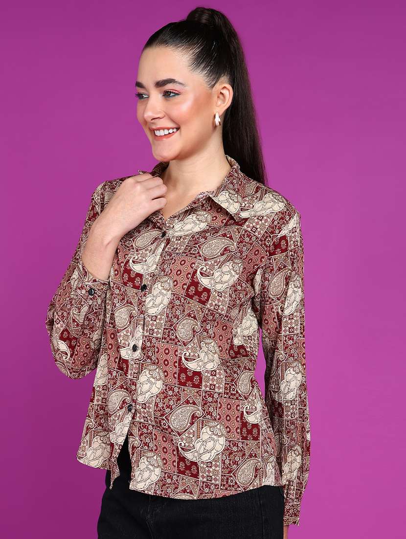 women printed collared long sleeves shirt - 21525770 -  Standard Image - 1