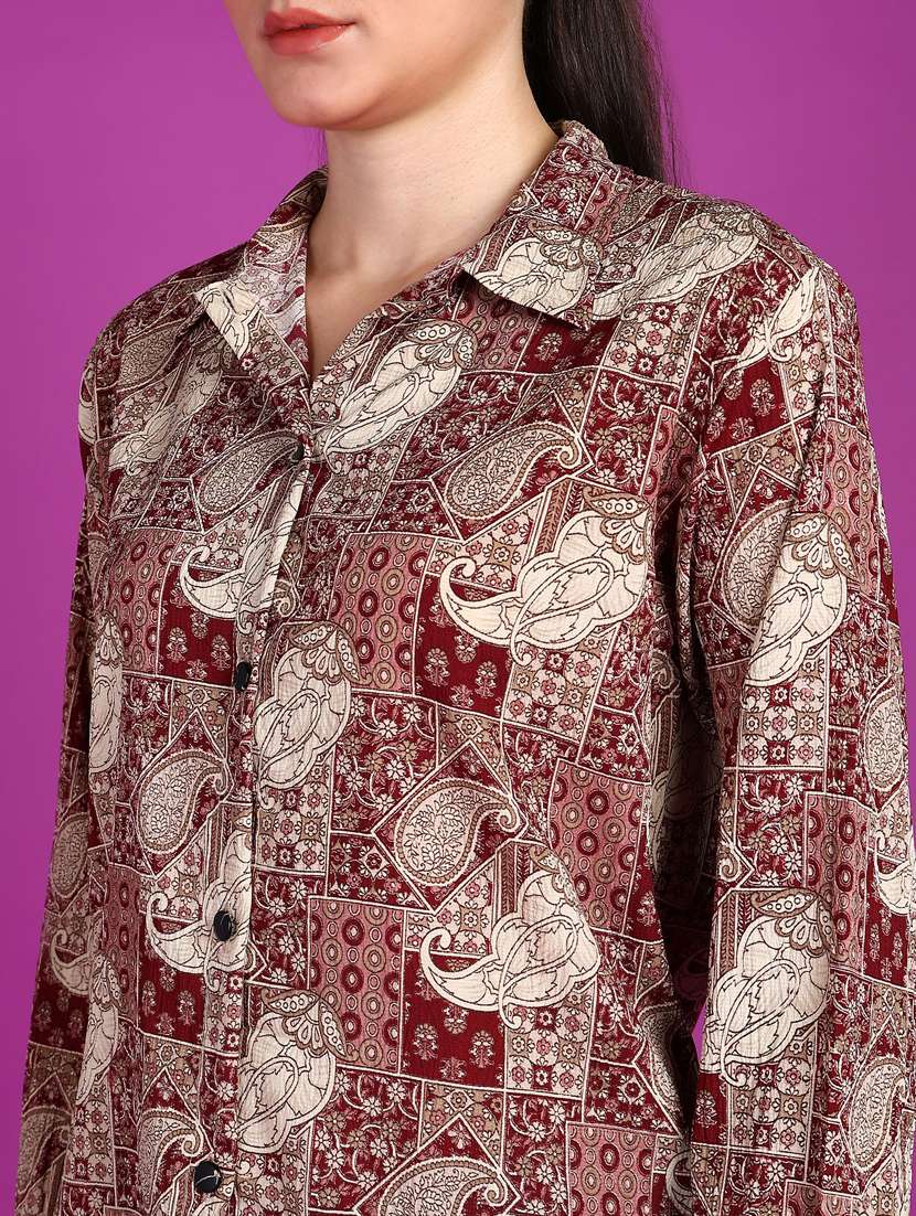 women printed collared long sleeves shirt - 21525770 -  Standard Image - 4