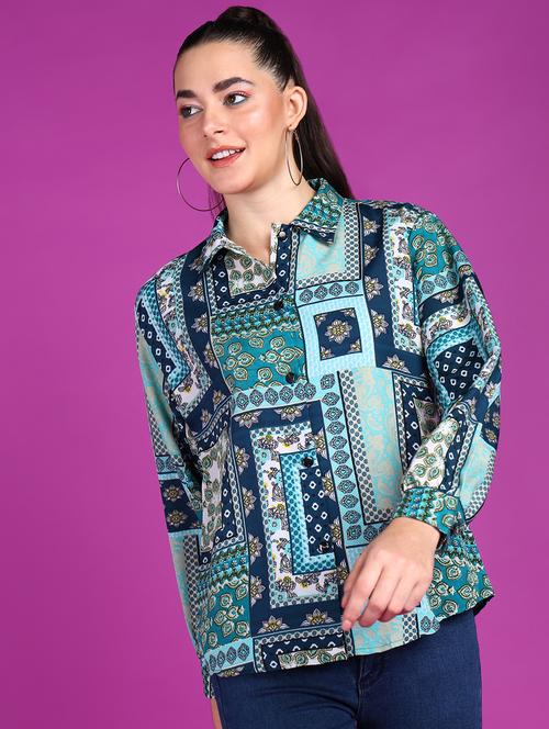 women printed collared long sleeves shirt - 21525784 - Standard Image - 0