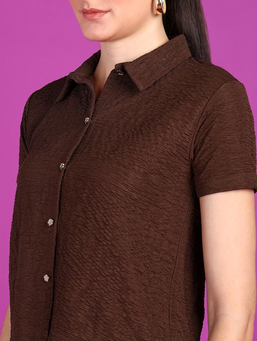 women solid collared short sleeves shirt - 21525787 - Standard Image - 4