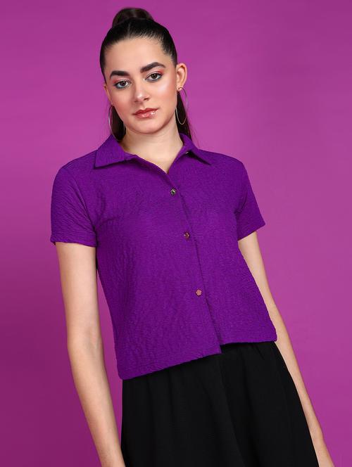 women solid collared short sleeves shirt - 21525789 - Standard Image - 0
