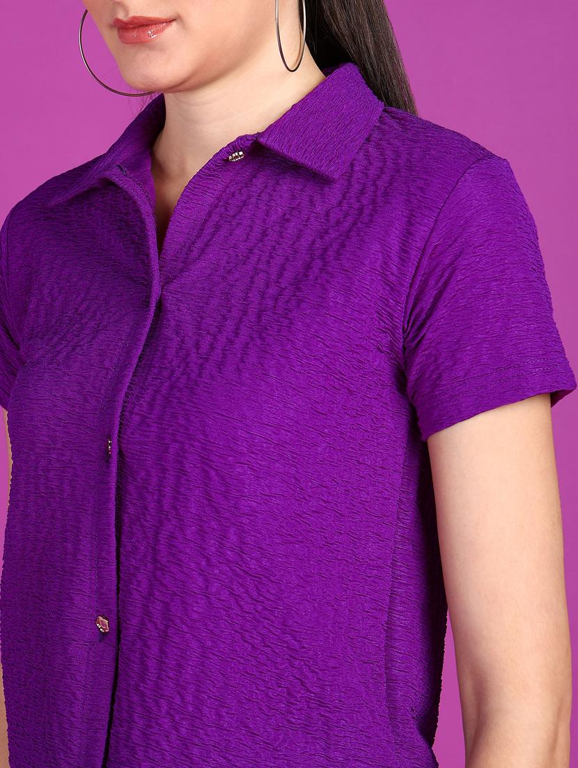 women solid collared short sleeves shirt - 21525789 - Standard Image - 4