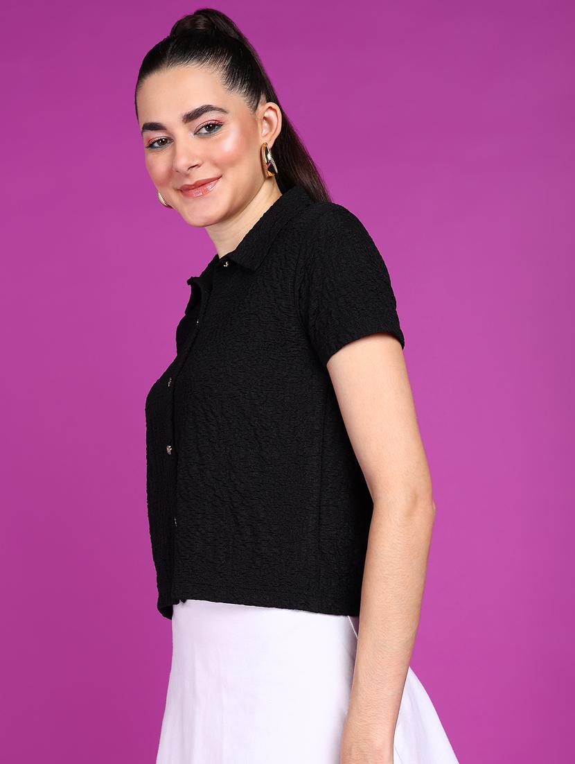 women solid collared short sleeves shirt - 21525790 - Standard Image - 1