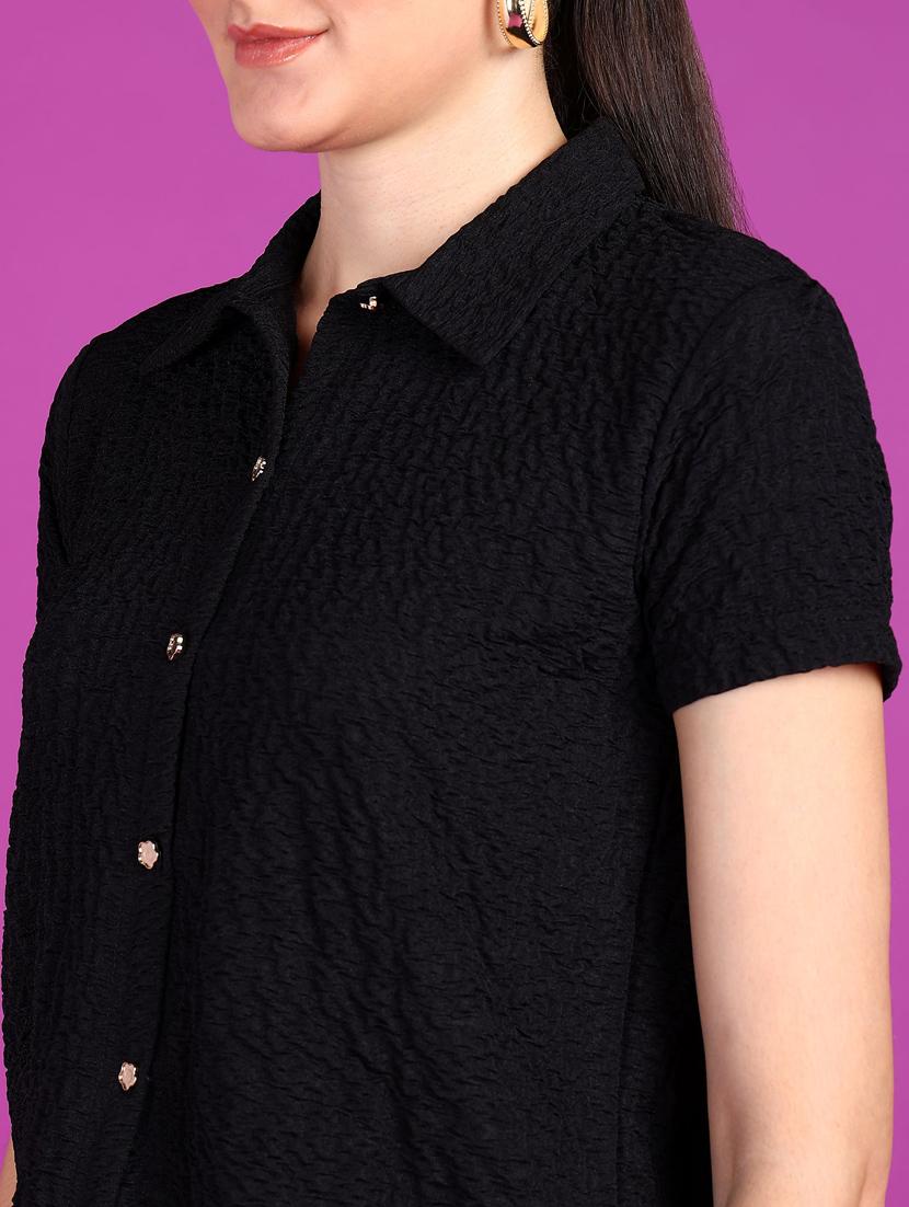 women solid collared short sleeves shirt - 21525790 - Standard Image - 4