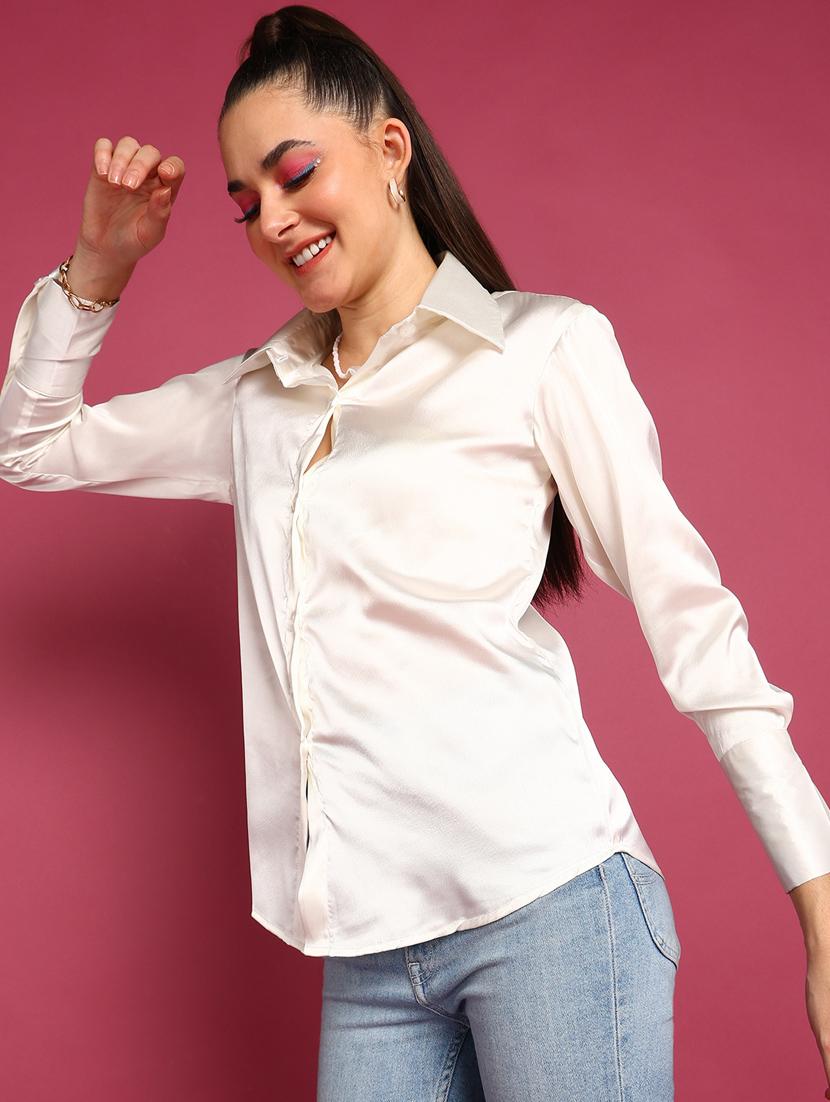 women solid collared long sleeves shirt - 21525791 - Standard Image - 1